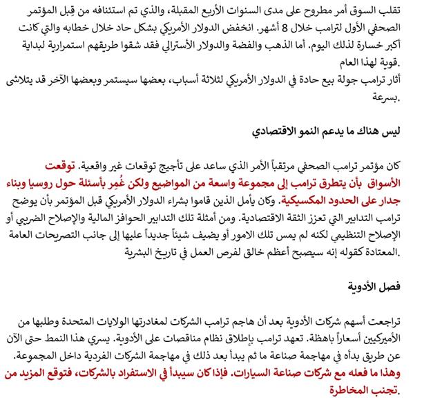 Arabic Trump Conference 1 أسباب هبوط الدولار الأمريكي بعد مؤتمر ترامب - Arabic Trump Conference 1 (Chart 1)