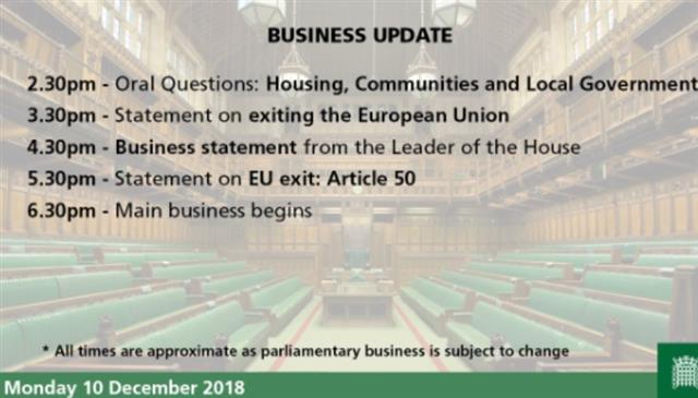 House Of Commons Program May to Speak Ahead of Vote Delay - House Of Commons Program (Chart 1)